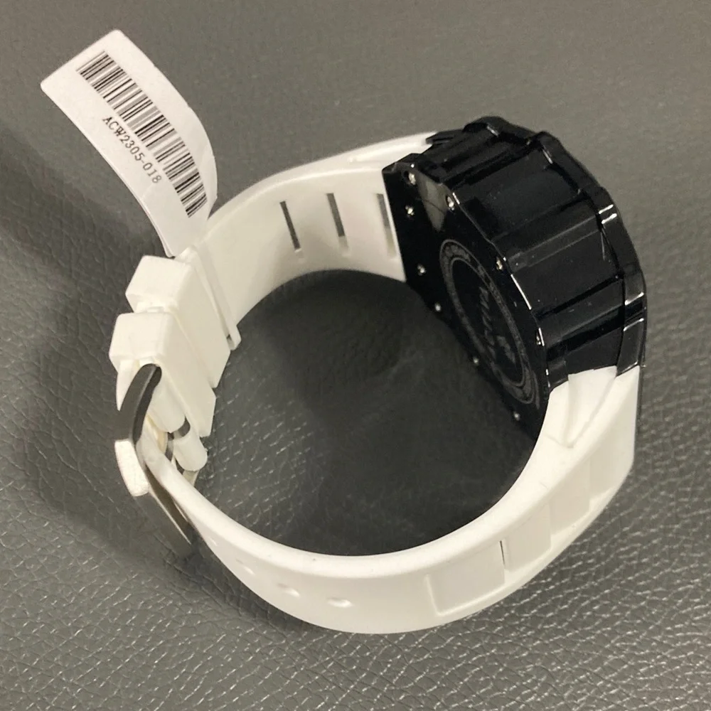 Activa Watch w/ Skeleton Dial 44.3mm, White strap black face (ACW2305-018)